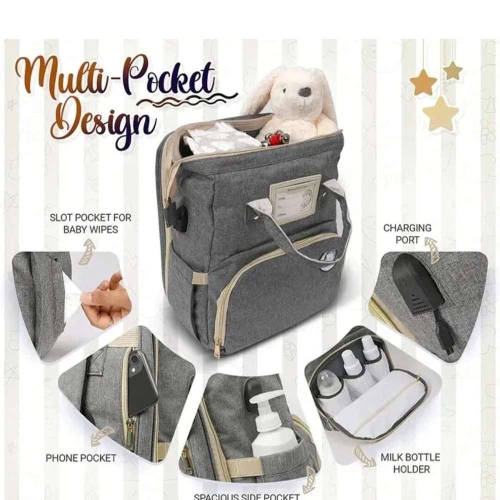 3-in-1 Baby Diaper Bag Backpack with Changing Station Portable Mommy Travel Bag